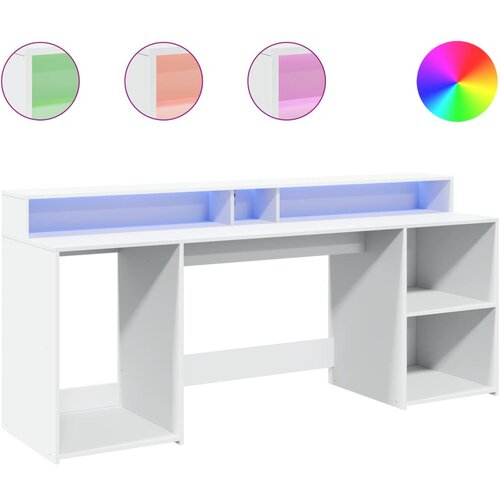 Maison Chic Pisalna miza - pisarni&amp;scaron;ka miza - Računalni&amp;scaron;ka miza z LED lučkami bela 200x55x91 cm inženirski les, (21785292) Slike