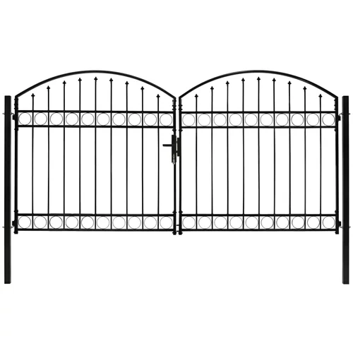  Dvostruka vrata za ogradu s lučnim vrhom čelična 300x150 cm crna