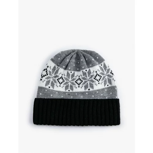 Koton Knitted Beret with Folding Detail and Winter Themed Pattern