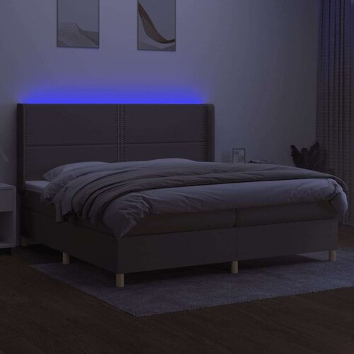  Krevet box spring s madracem LED smeđesivi 200x200 cm tkanina Slike