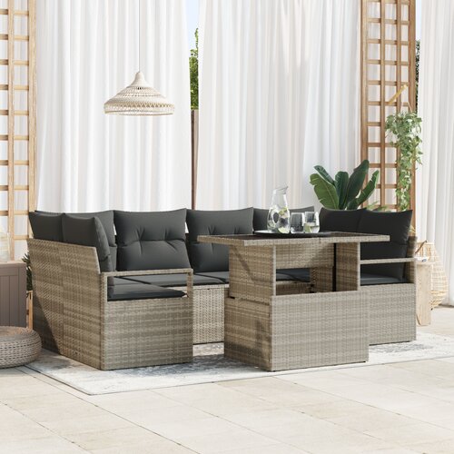 VidaXL 7-dijelni vrtni set sofa s jastučićima svijetlosiva poli ratan Slike