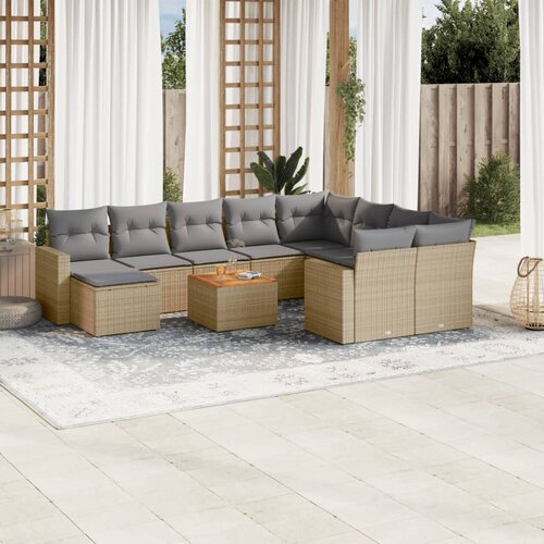 VidaXL 11-dijelni set vrtnih sofa s jastucima bež od poliratana Slike