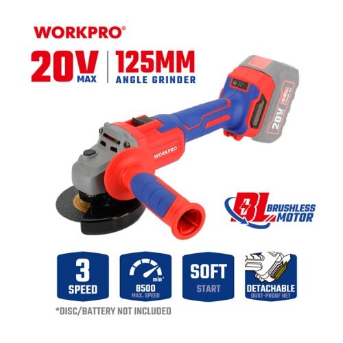 WorkPro wp392004 aku. ugaona brusilica bez četkica 125mm, 20v &amp;ndash; ( wp392004 ) Slike