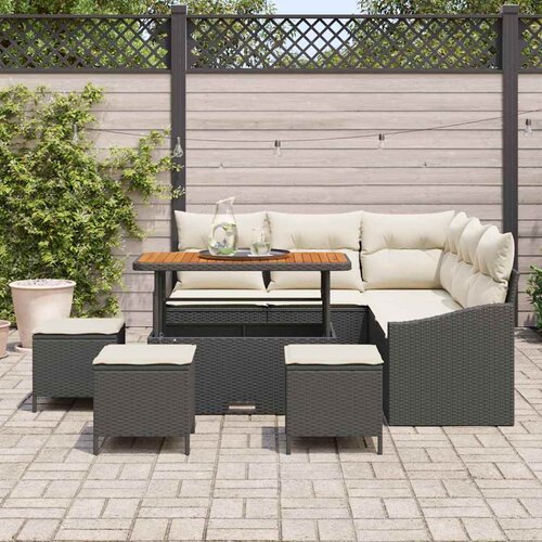 vidaXL 9-delni vrtni sofa set z blazinami črnega poli ratana akacije, 2-sedežna vrtna sofa z blazinami črnega poli ratana, 4-delni vrtni jedilni set z blazinami črnega poli ratana akacije Cene