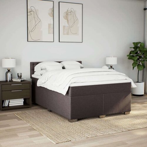 VidaXL Krevet s oprugama i madracem tamnosmeđi 140 x 190 cm od tkanine Slike