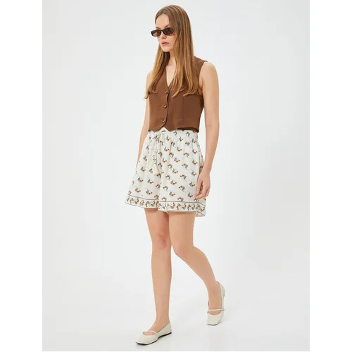  Floral Linen Blend Shorts with Elastic Waistband