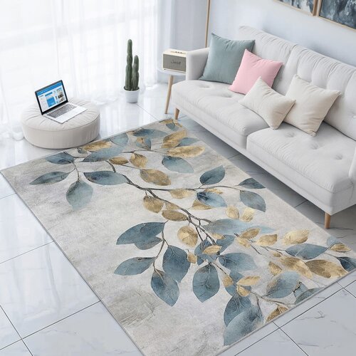 Mila Home Svijetlo plavi/u zlatnoj boji perivi tepih 80x150 cm Golden Leaves &amp;ndash; Slike