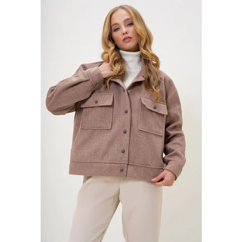 Trend Alaçatı Stili Women's Milk Coffee Lined Double Pocket Cashmere Jacket