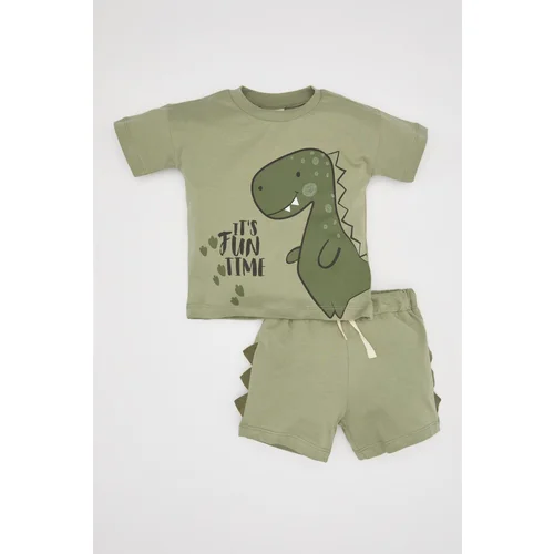 Defacto Baby Boy Dinosaur Printed Combed Cotton Short Sleeve T-Shirt Shorts 2-Piece Set