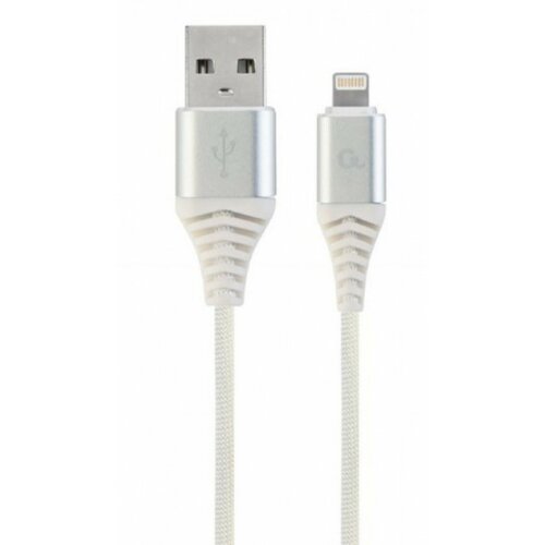 Gembird CC USB2B AMLM 1M BW2 Premium cotton braided 8 pin charging and data cable, 1m, silver white Slike