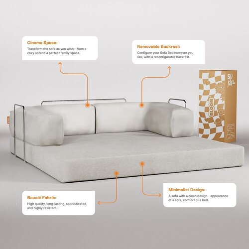 TemaHome Bež sklopiva sofa od boucl&amp;eacute; tkanine 180 cm Bloom &amp;ndash; Slike