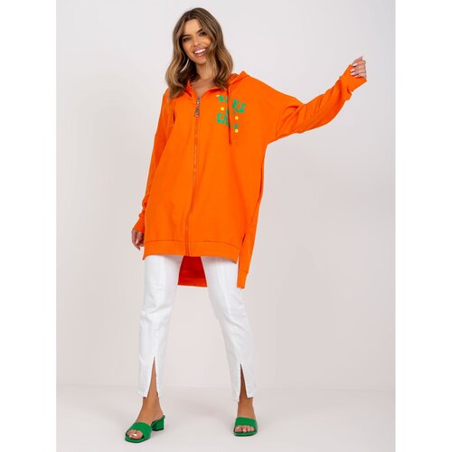 Fashion Hunters Long orange and green cotton sweatshirt with zip Cene