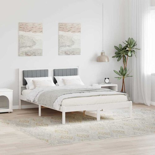  Krevetni okvir s tapiciranim uzglavljem Svijetlo siva Bijela 140 x 190 cm Slike