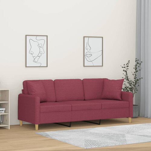 VidaXL kavč trosed z okrasnimi blazinami vinsko rdeč 180 cm blago Slike