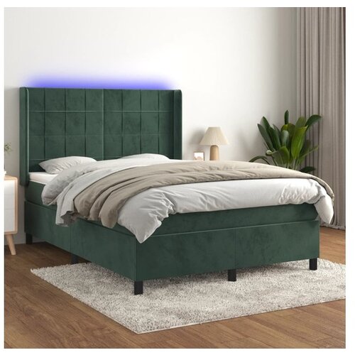 vidaXL Box spring postelja z vzmetnico LED tem. zelena 140x1 Cene