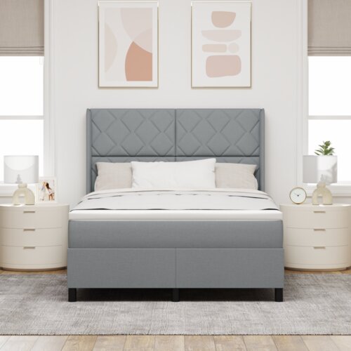 Box Spring Krevet s Madracem i LED Svjetlom Svjetlosiva 160x200 cm Tkanina Slike