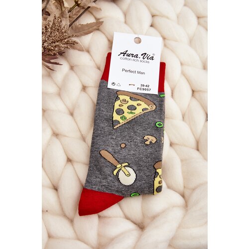 Kesi Men's socks with pizza patterns grey Cene