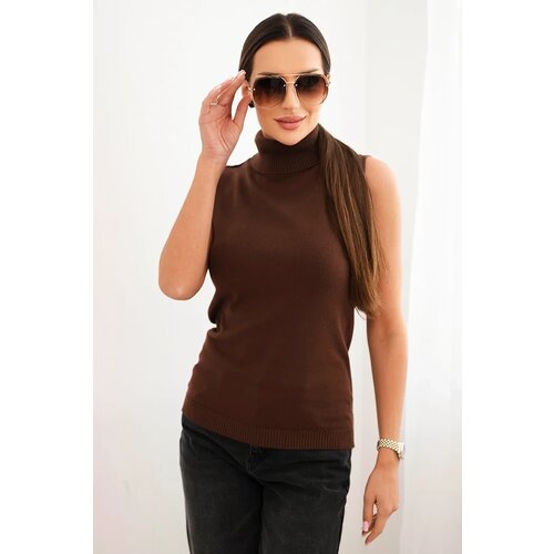 Kesi Włoski Women&amp;#039;s sleeveless viscose blouse with a turtleneck brown Slike