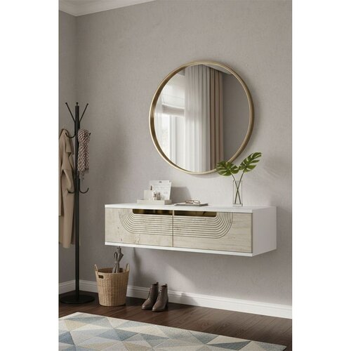 Hanah home komoda Meyra 120, 120 cm, bela / travertin / zlatna Cene
