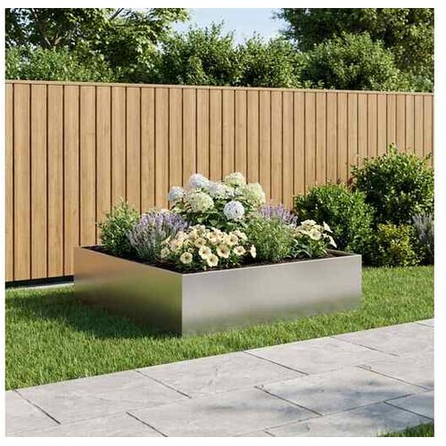 vidaXL Vrtna saksija Srebrna 100 x 100 x 30 cm Nehrđajući čelik - Nehrđajući čelik 100 x 100 x 30 cm 1 Cijene