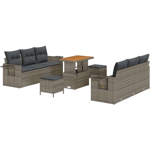  9-delni vrtni sofa set z blazinami siva poli ratan akacija Slike