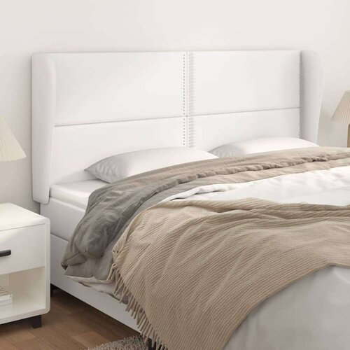  Vzglavje z u&amp;scaron;esi belo 183x23x118/128 cm umetno usnje, (20952824) Slike