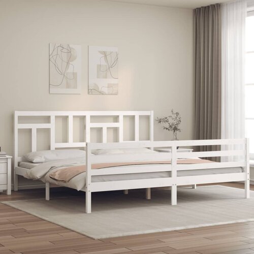 VidaXL Posteljni okvir z vzglavjem bel 200x200 cm trden les Slike