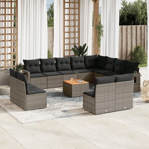 vidaXL 13-dijelni set vrtnih sofa od poliratana s jastucima sivi Cijene