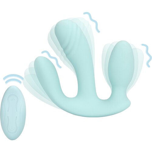 Loveline Three-In-One Liquid Silicone Vibrator Breezy Blue Slike