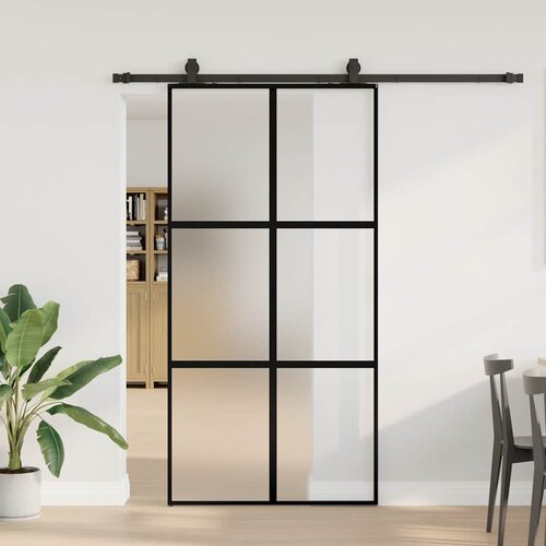 VidaXL Klizna vrata s priborom crna 102,5 x 205 cm kaljeno staklo Slike