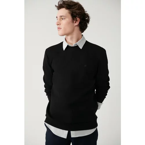 Avva Men's Black Sweatshirt Crew Neck Flexible Soft Texture Interlock Fabric Standard Fit Regular Fit
