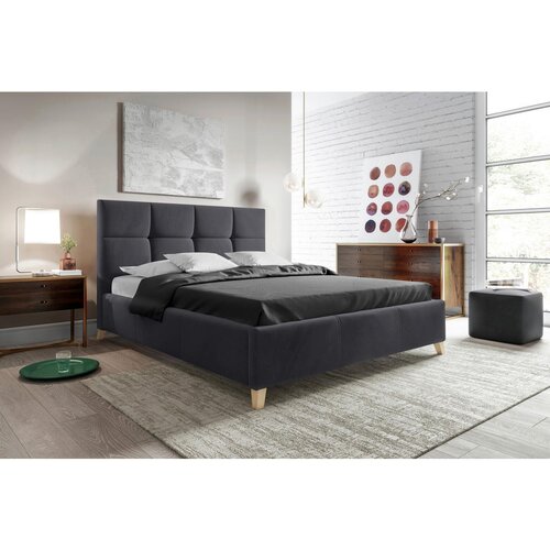 CARRYHOME oblazinjena postelja 180 cm x 200 cm , tekstil črna Slike