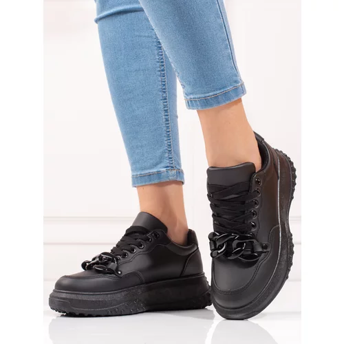SHELOVET Black women's sneakers with chain