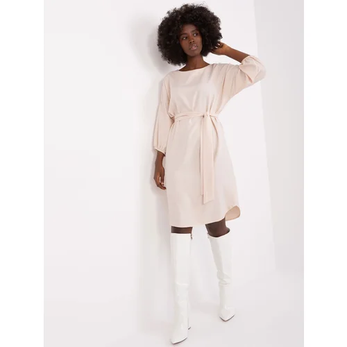 Fashion Hunters Light beige dress with 3/4 sleeves RUE PARIS