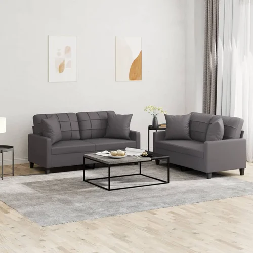 vidaXL 2-dijelni set sofa s jastucima sivi od umjetne kože