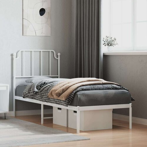 Metalni okvir za krevet s uzglavljem bijeli 75x190 cm Slike