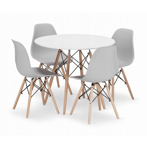 BOLZZ torino Okrugli Sto 80 cm Beli + Milano set 4 Stolice, Svetlosivi Slike