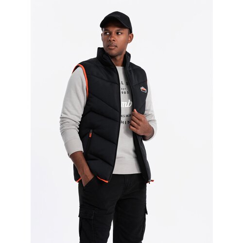 Ombre Men's quilted sleeveless jacket with neon accents - black Cene