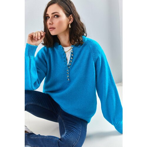 Bianco Lucci Women's Button Down Turtleneck Knitwear Sweater Cene