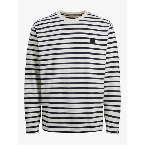 Jack & Jones Black and Cream Men's Striped T-Shirt Badge - Men