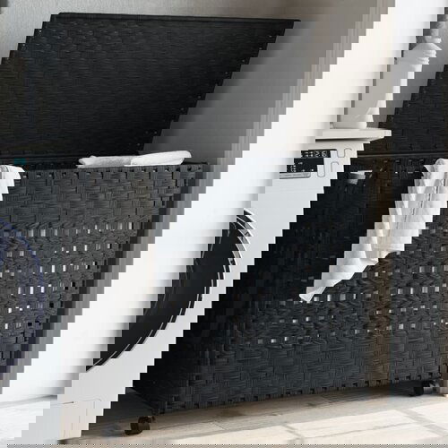 VidaXL Ko&amp;scaron;ara za rublje s kotačima crna 66x35x60 cm od ratana Slike
