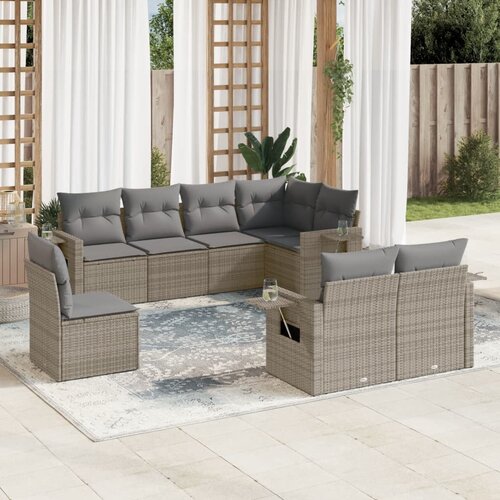 VidaXL 8-dijelni set vrtnih sofa od poliratana s jastucima sivi Slike