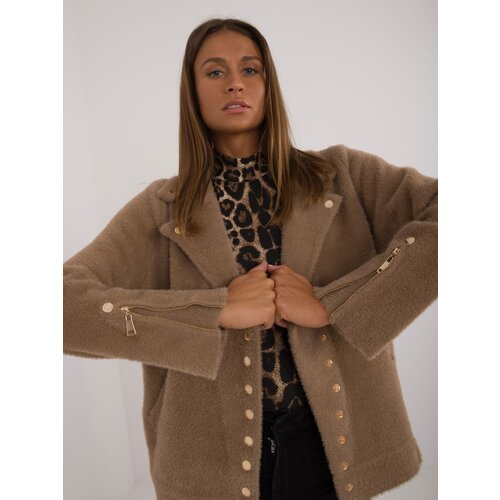Fashion Hunters Dark beige alpaca jacket with collar Slike