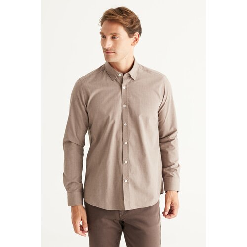 AC&Co / Altınyıldız Classics Men's Brown Slim Fit Slim Fit Shirt with Hidden Buttons Collar Slike