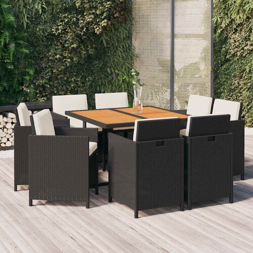  9-dijelni vrtni blagovaonski set s jastucima crni od poliratana Crna 109 cm table length Slike