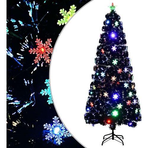 VidaXL Novoletna jelka z LED snežinkami črna 210 cm optična vlakna Slike