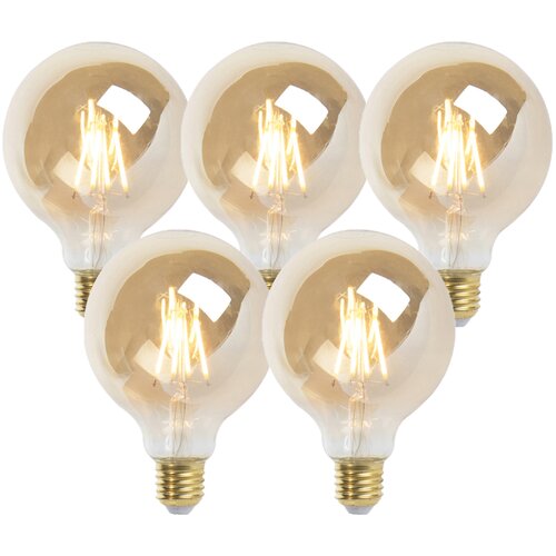 LUEDD Set 5 E27 zatemnjenih LED sijalk G95 zlata 5W 380 lm 2200K Slike