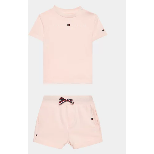 Tommy Hilfiger Komplet majica in športne kratke hlače Baby Essential KN0KN01488 Roza Regular Fit