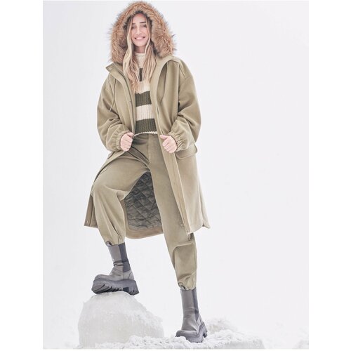 Koton Şahika Ercümen X - Hooded Oversized Stamped Coat Slike