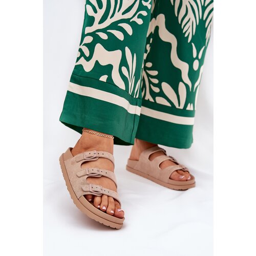 Boto Ladies Slippers With Straps And Buckles Beige Uliri Cene